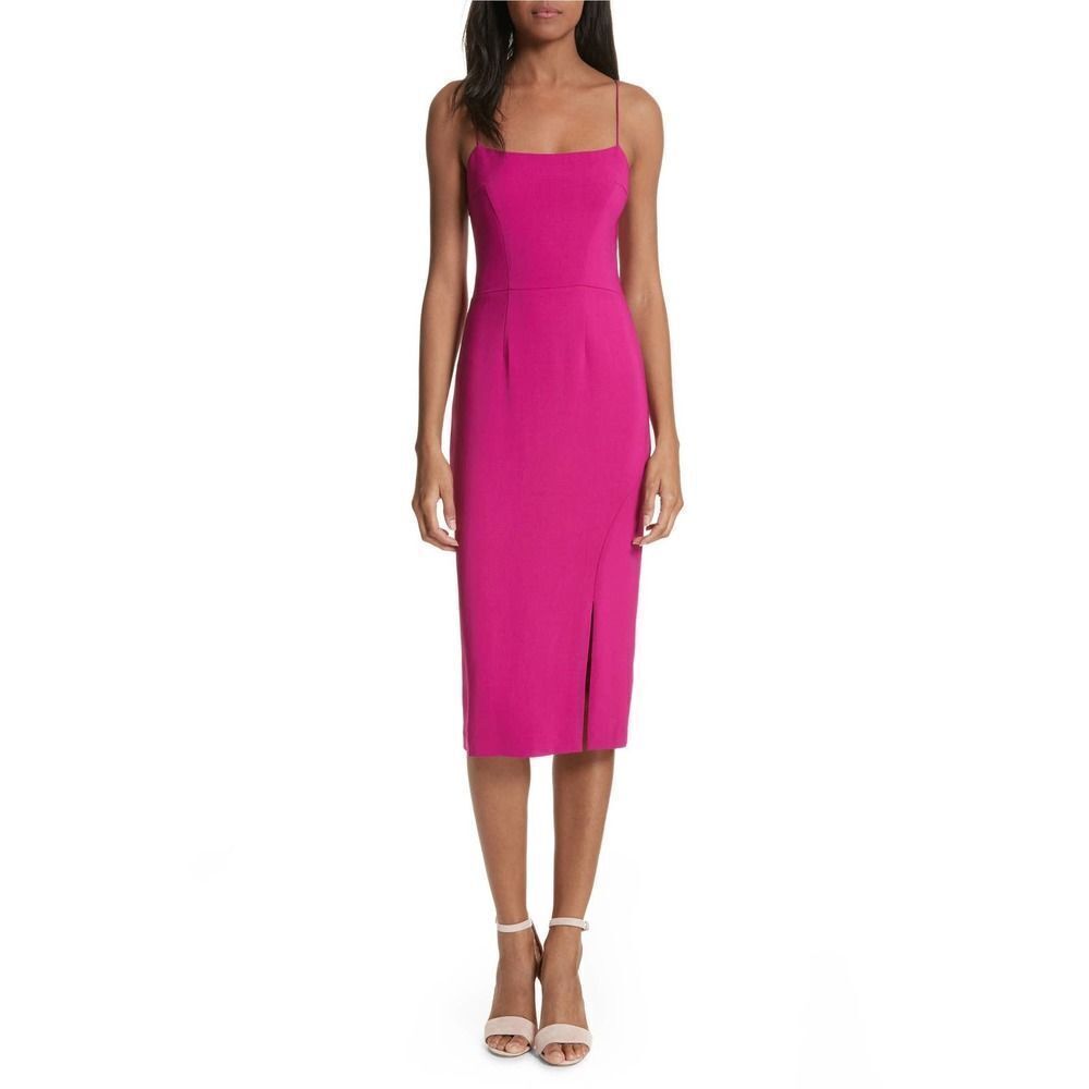 Tracy Reese Fuchsia Spaghetti Strap Slip Pencil Sheath Midi Dress NWT Womens 12